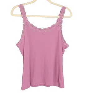 SO Camisole Tank Top Womens XL Purple Lace Trim Ribbed Cotton Blend Y2K Coquette